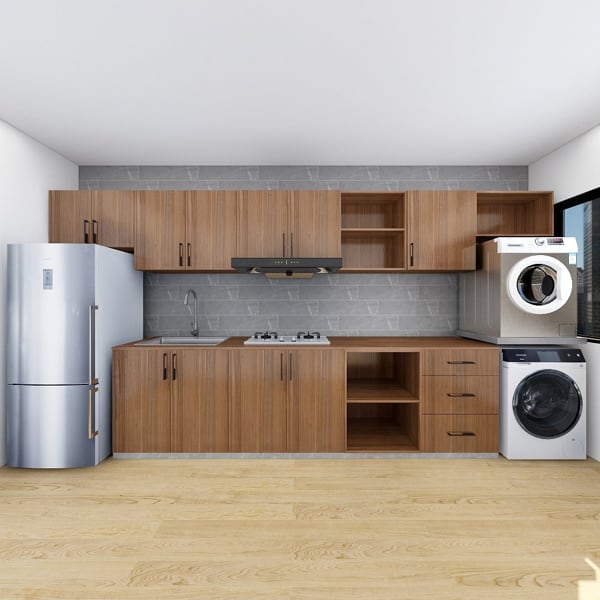 Customized 32-Feet Modern Minimalist Kitchen Cabinet In Walnut by Picket&Rail® Carpentry&Reno