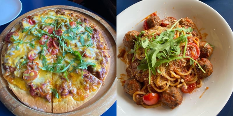 Margherita Pizza and Meatball Bolognese at Harry's Tampines